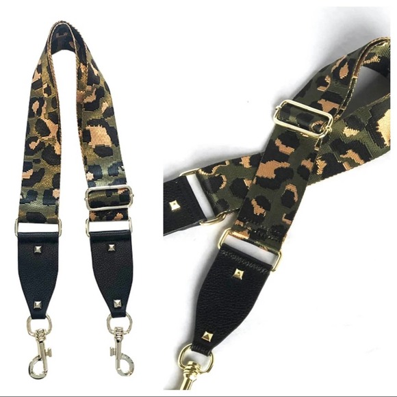 Accessories - Guitar Crossbody Bag Purse Strap in Olive Green & Tan Cheetah Print 17” 25” drop